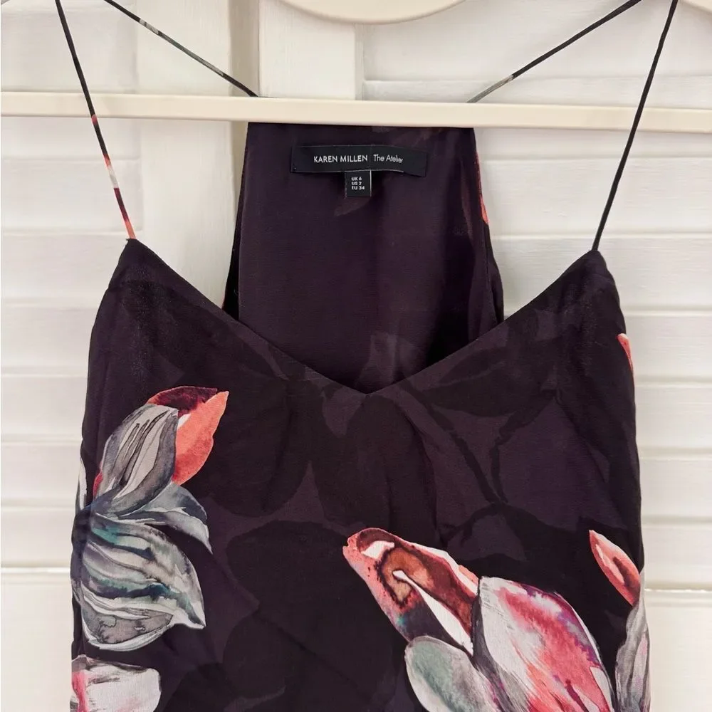 Karen Millen The Atelier 100% Silk Camisole in Floral Black - Picture 2 of 4